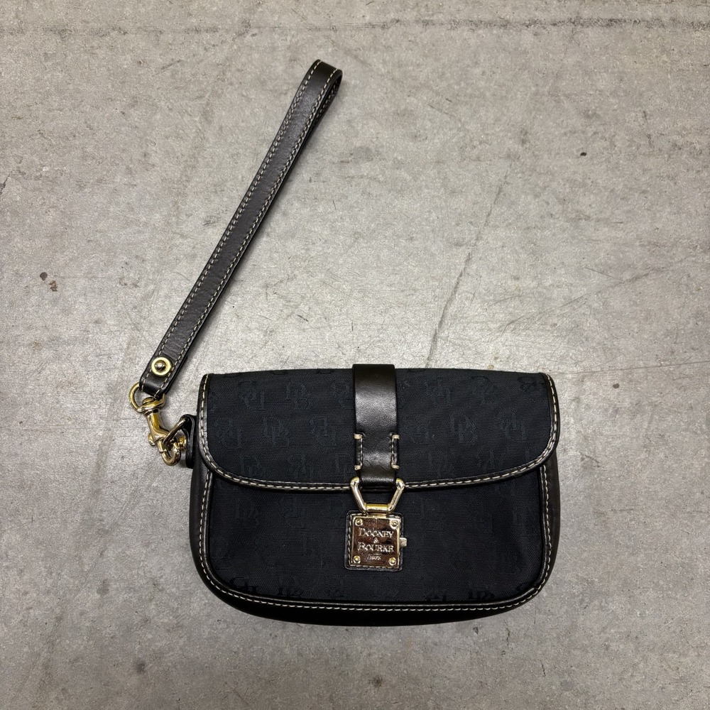 Dooney and Bourke Monogram Wristlet Wallet Small Black Clutch
